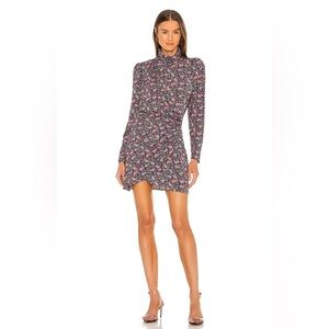 Ronny Kobo Ruby Dress Teal & Ultra Violet Multi Floral Long Sleeve Medium $387